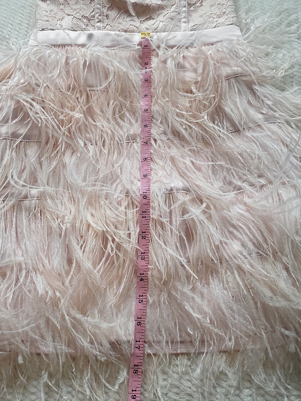 Bebe Strapless Blush Lace & Feather Cocktail Dress - Picture 6 of 11